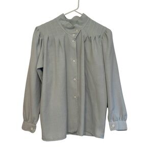 Vintage European Secretary Button Down Blouse With Puffy Sleeves light blue